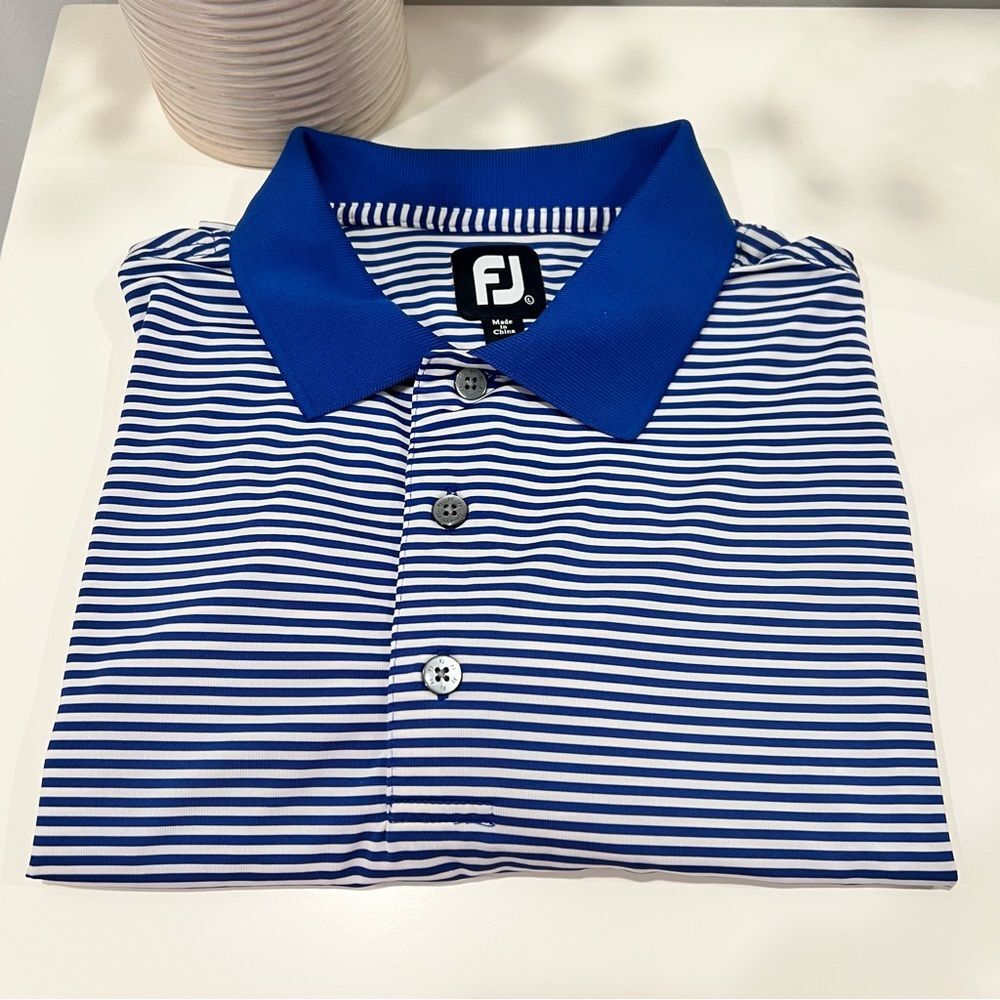 FootJoy Blue and White Striped Mens Golf Polo Size Large